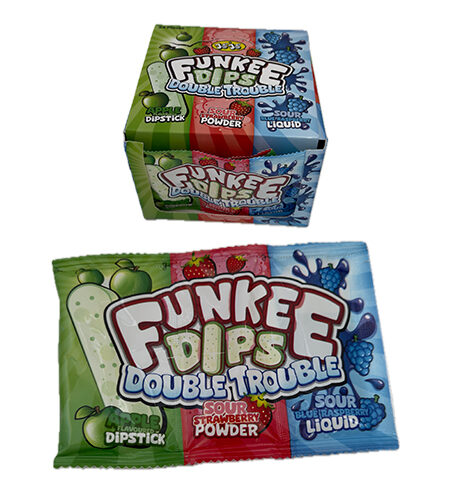 Slatkiš Funkee Dips Double štapić Jagoda prah + Borovnica sok 24 gr