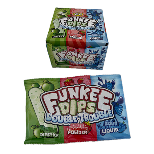 Slatkiš Funkee Dips Double štapić Jagoda prah + Borovnica sok 24 gr