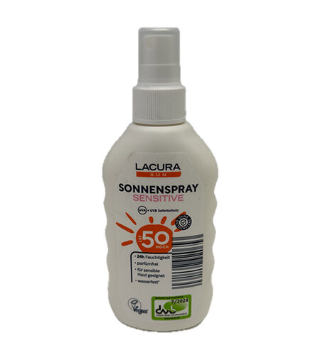 Sprej - krema za sunčanje Lacura Sensitive SonnenSpray 50 LSF Vegan UVA + UVB