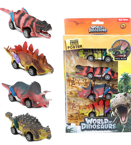 Automobili set world of dino - pogon na povlačenje, 4 komada